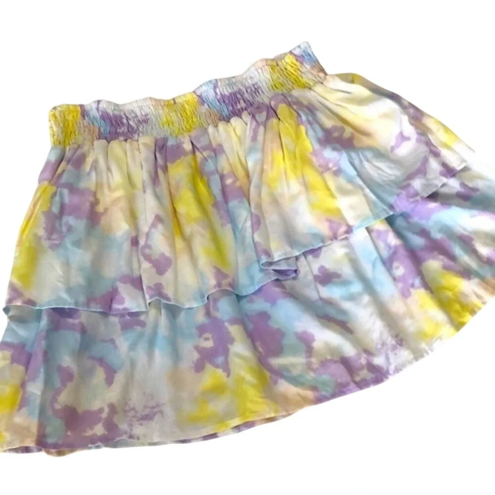 No Boundaries Tie Dye‎ Tiered Ruffle Mini Skirt Pastel Juniors XL